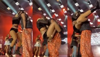 A lady dancer falls while jumping on Adekunle Gold - Opdato