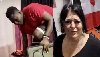 White lady takes her African boyfriend to abroad in traveling bag Opdato